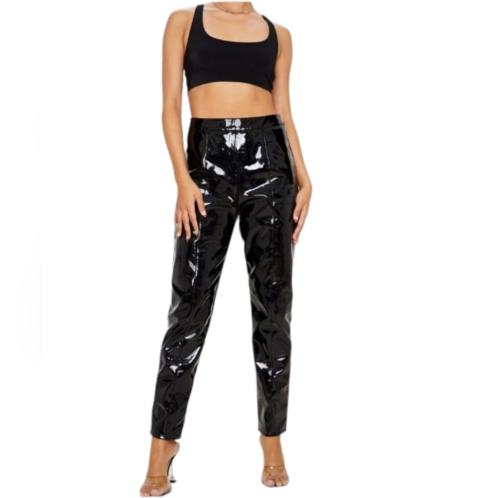 PRETTY LITTLE THING black vinyl hi-waist pants 12